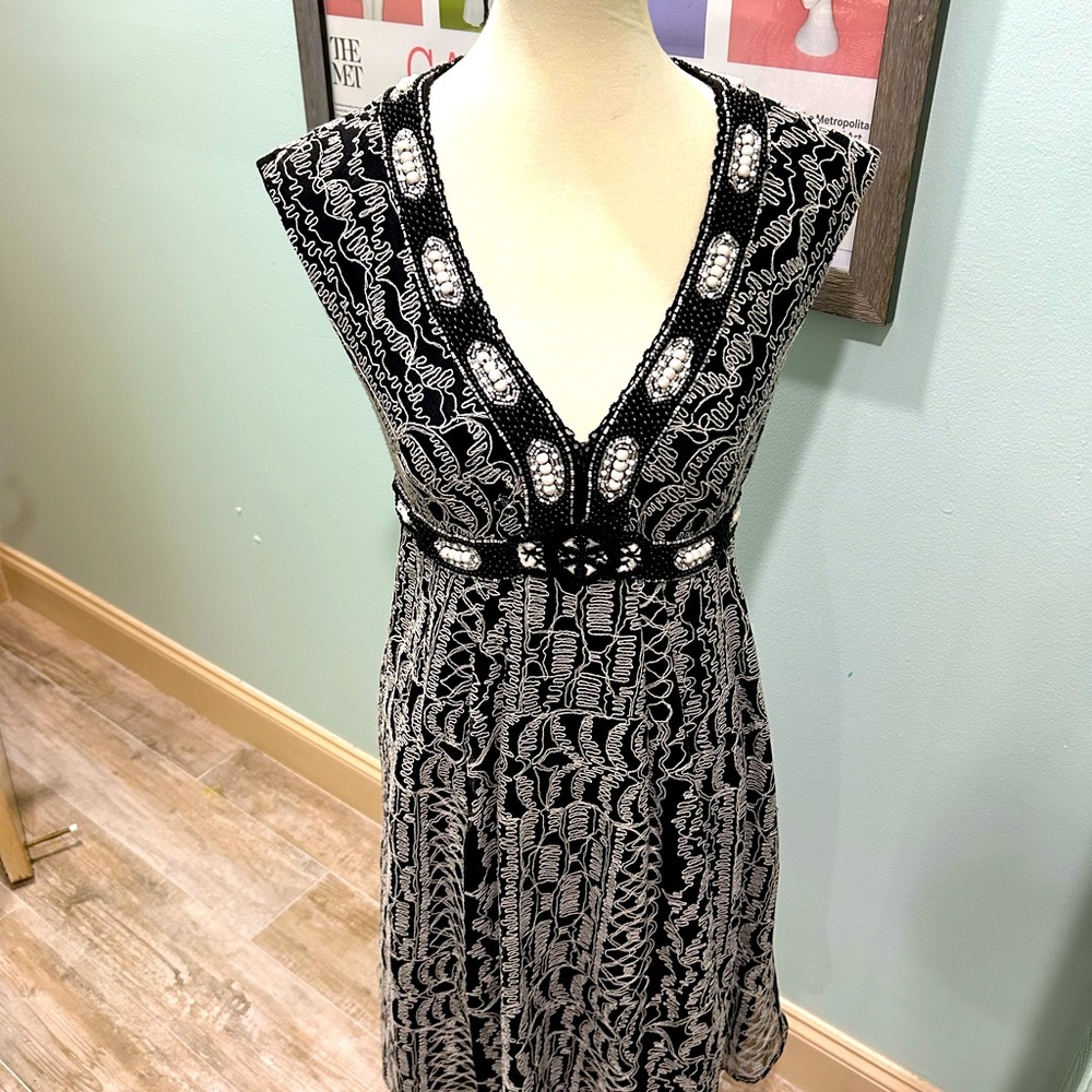 Nanette Lapore black and white with beaded trim dress. Size 6.